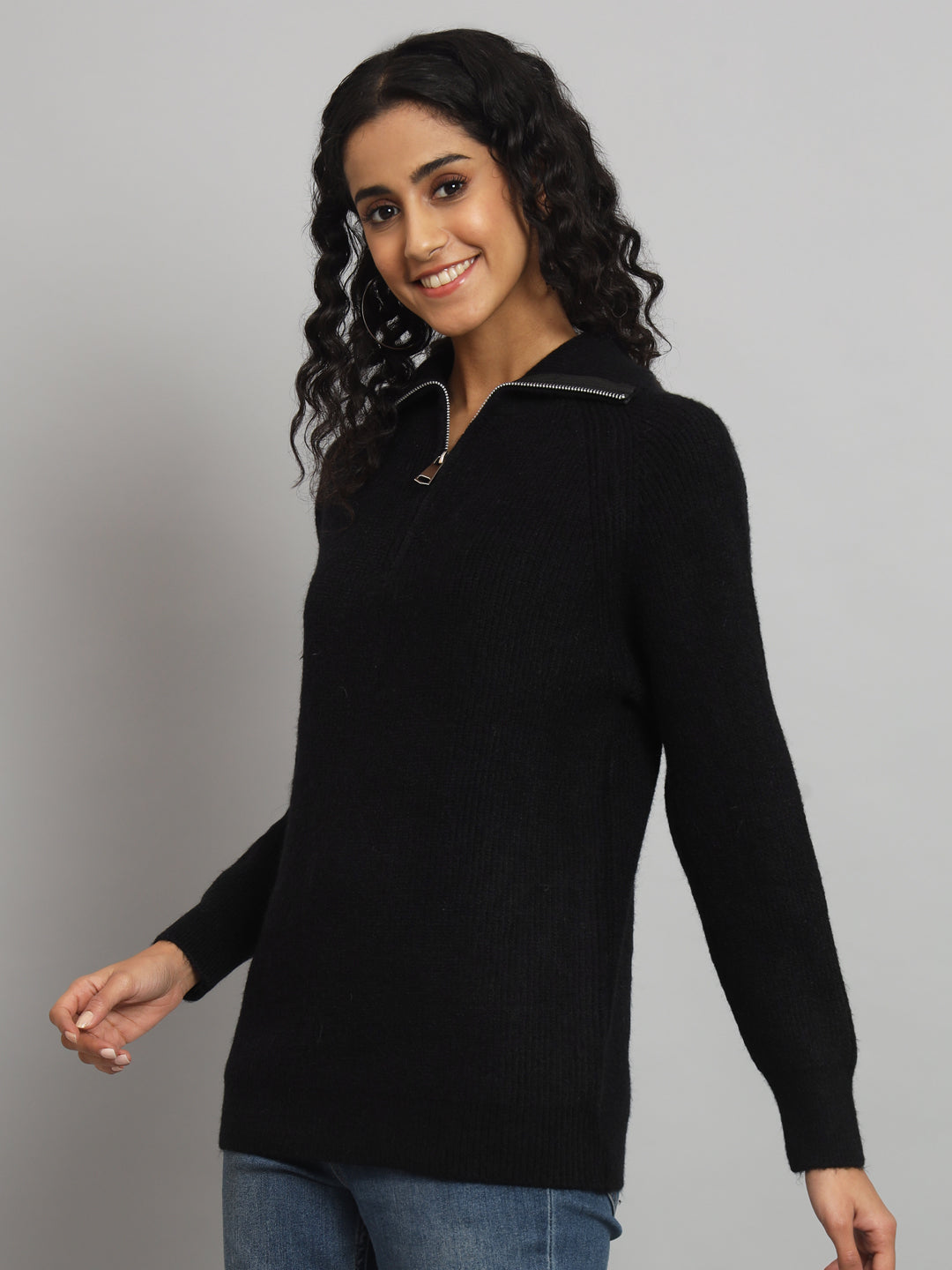 BROOWL Women's High Neck Zipper Sweater.