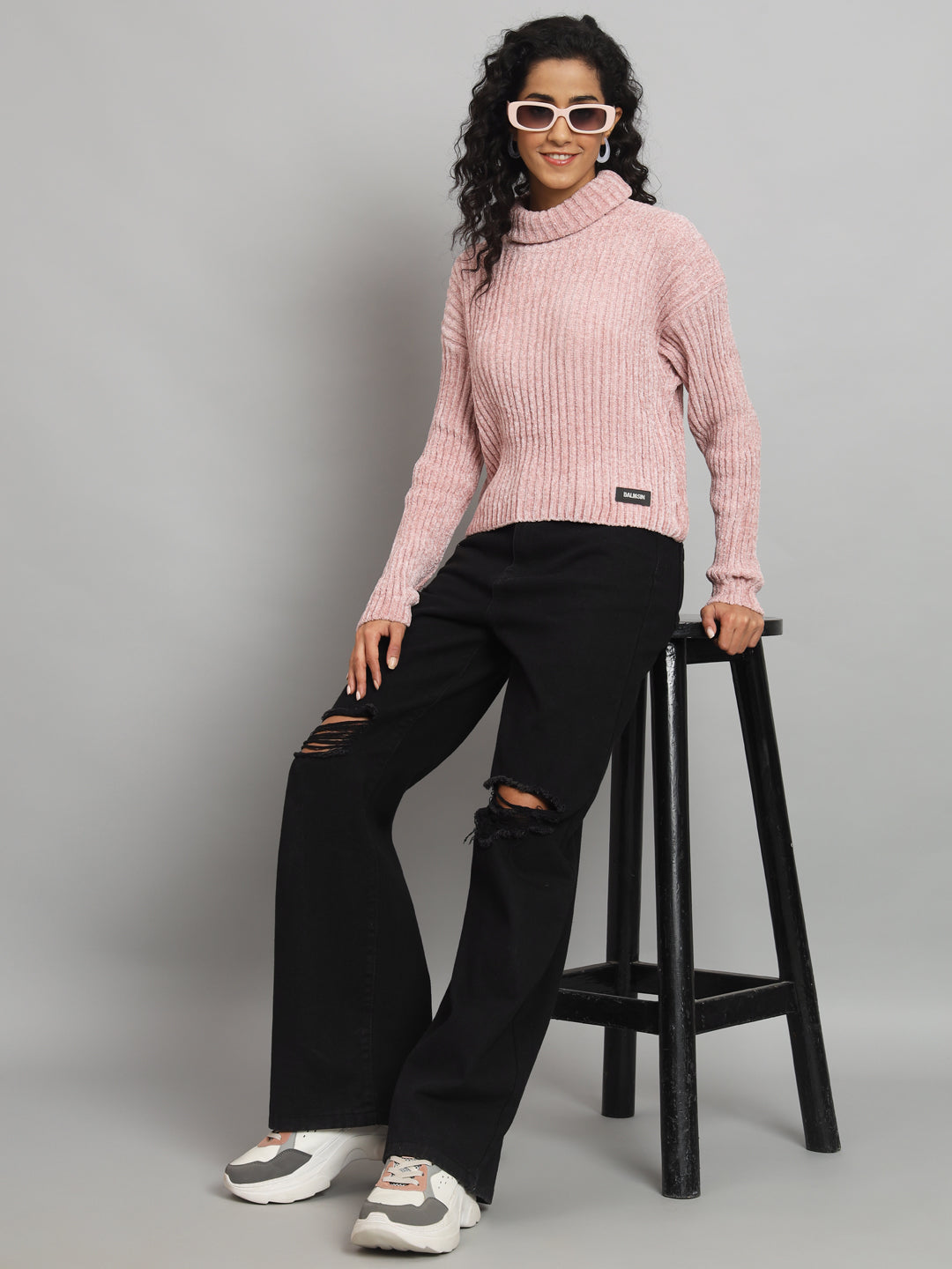 BROOWL Women's High Neck Sweater