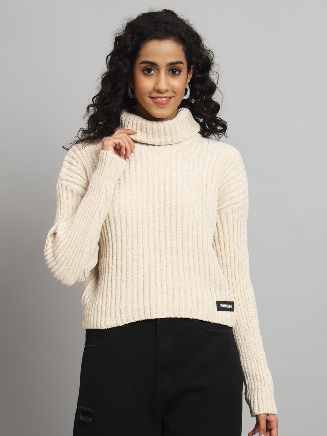 BROOWL Women's High Neck Sweater