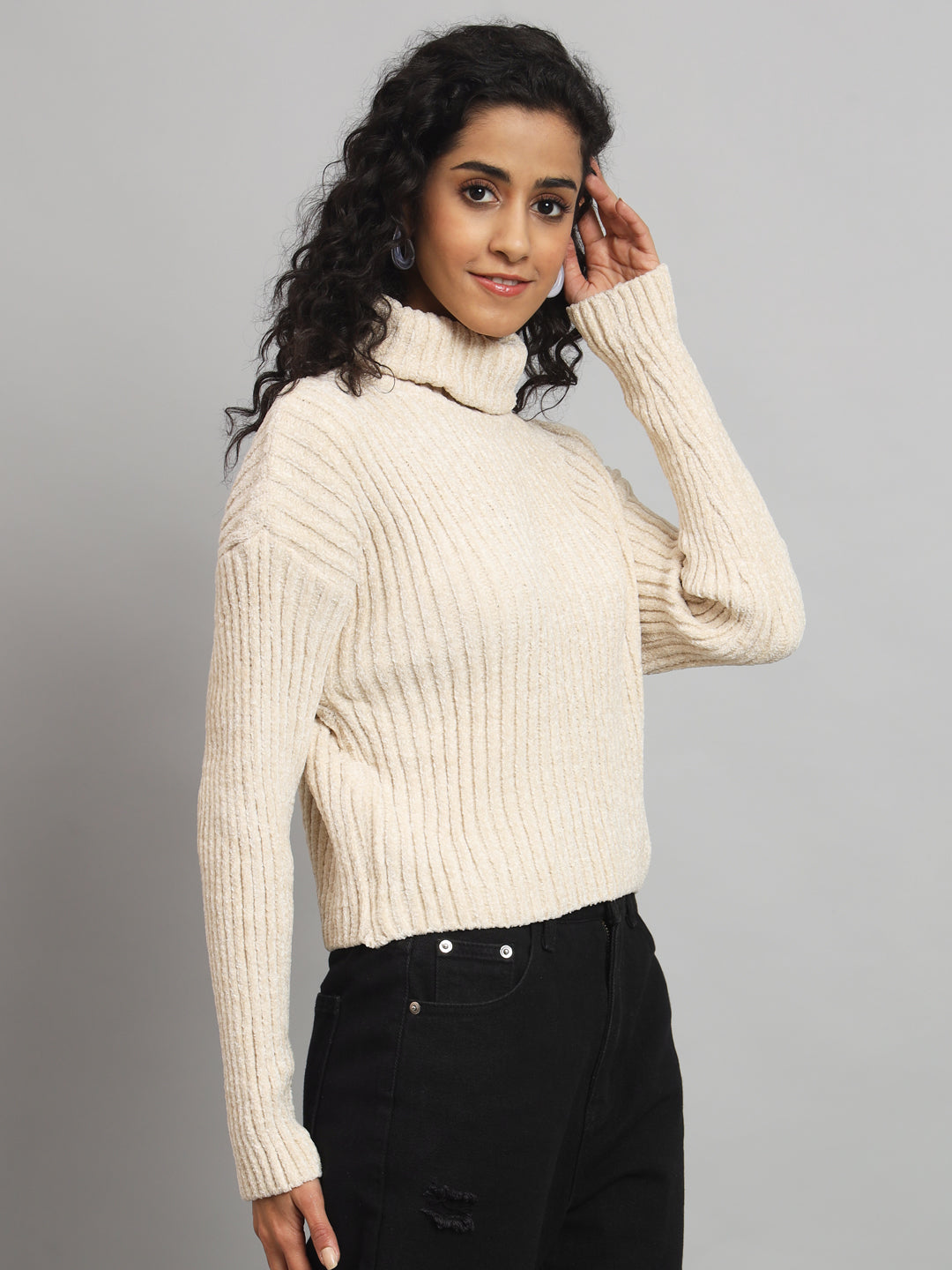 BROOWL Women's High Neck Sweater