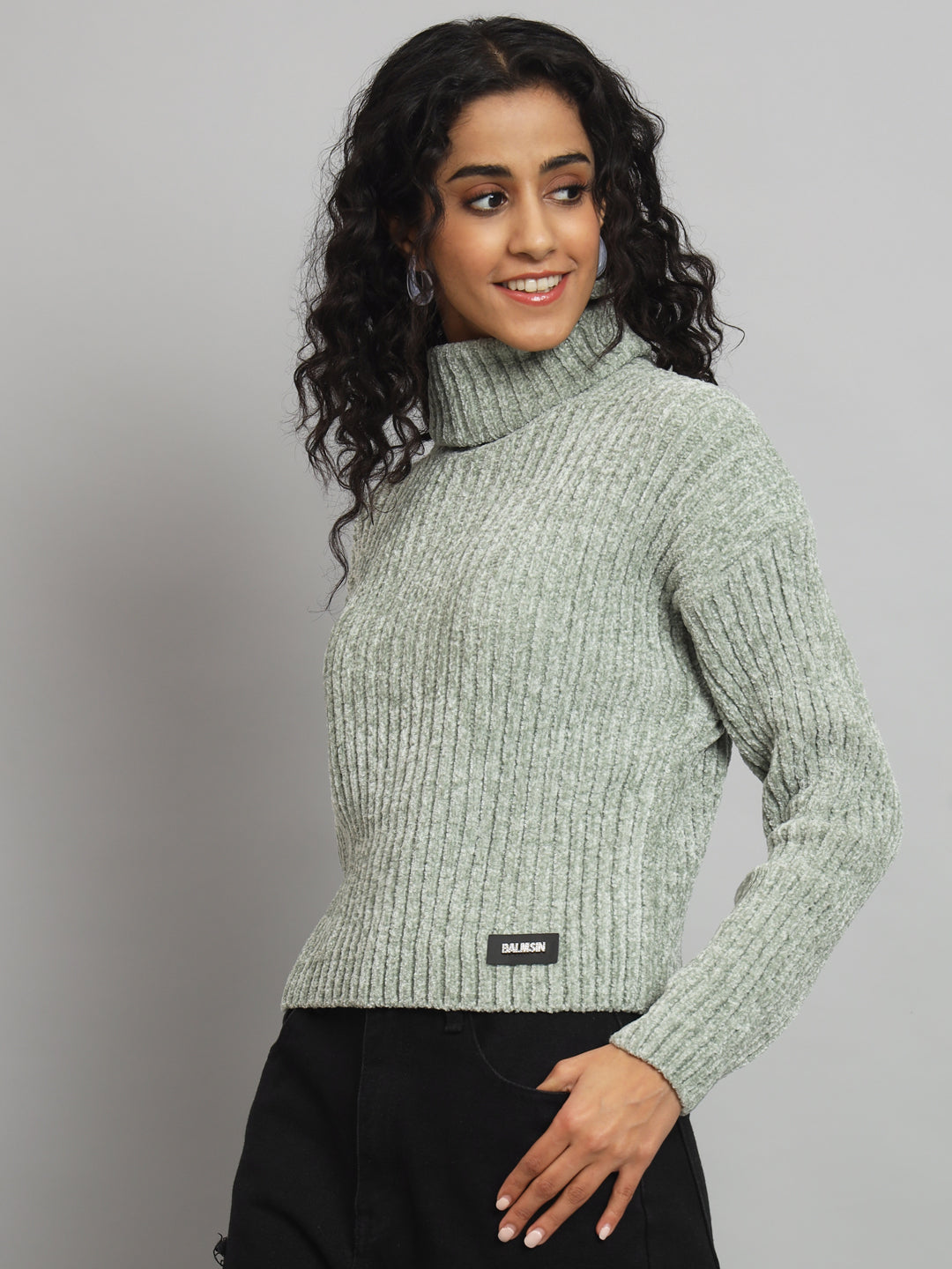 BROOWL Women's High Neck Sweater