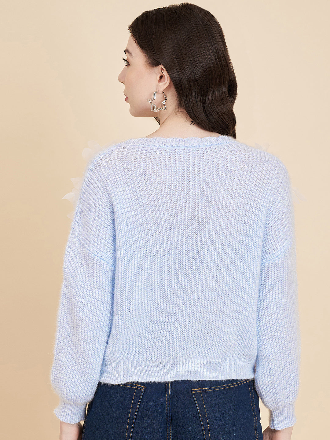 BROOWL Ribbed Embellished Woollen Pullover Sweater