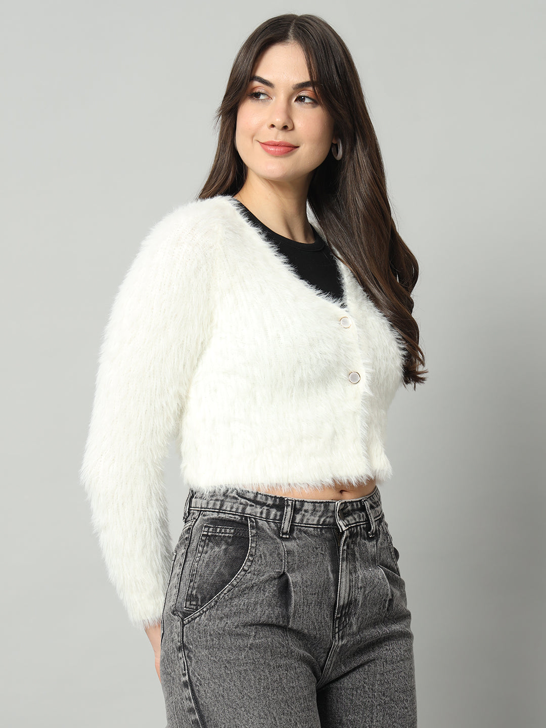 BROOWL Women White Woollen Pullover