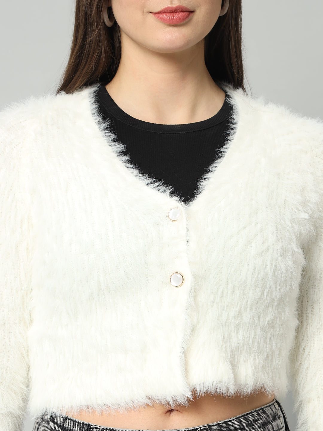 BROOWL Women White Woollen Pullover