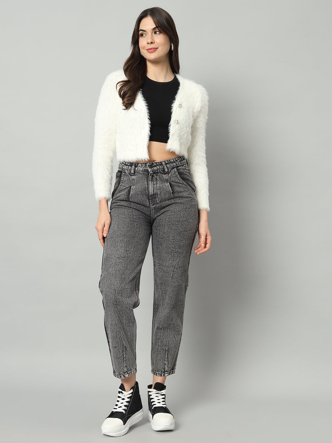 BROOWL Women White Woollen Pullover