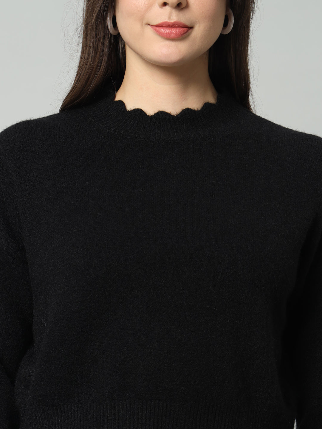 BROOWL Women Mock Collar Woollen Pullover