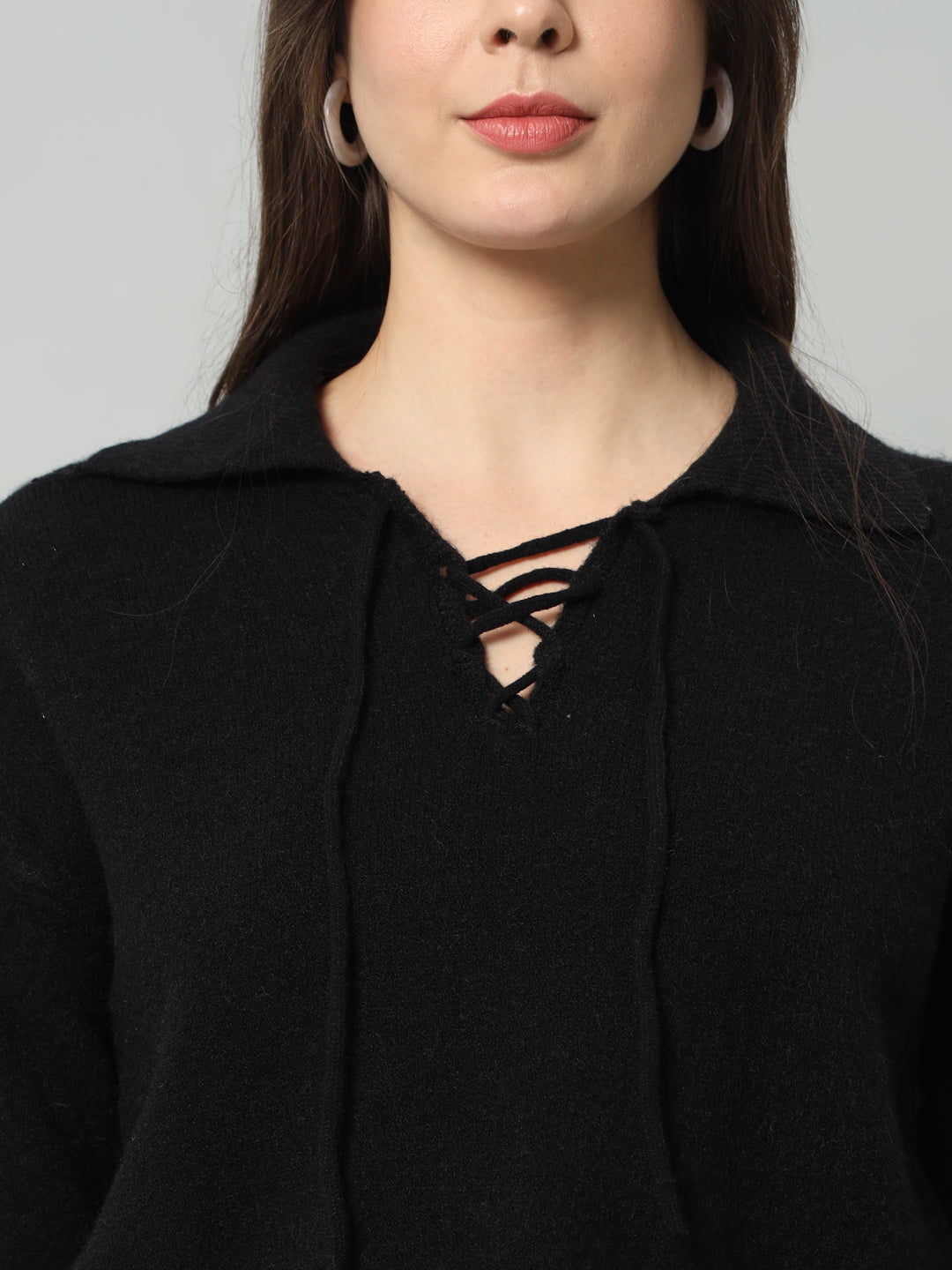 BROOWL Women Lapel Collar Woollen Pullover