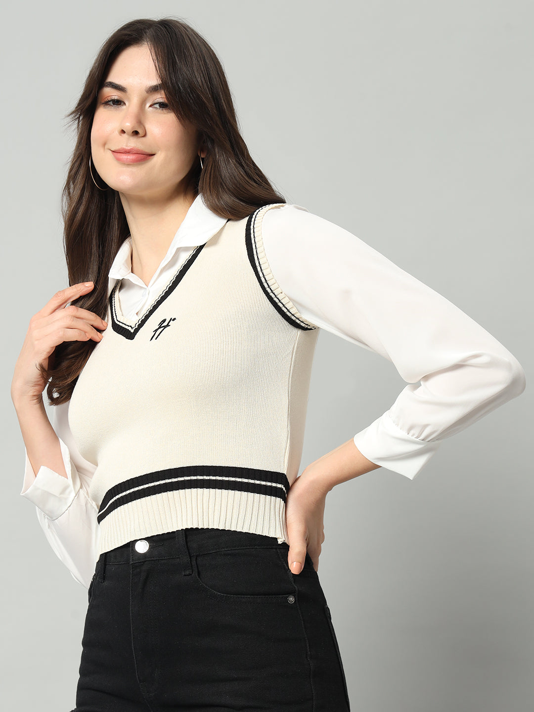 BROOWL Women's V-Neck Woollen Sweater Vest