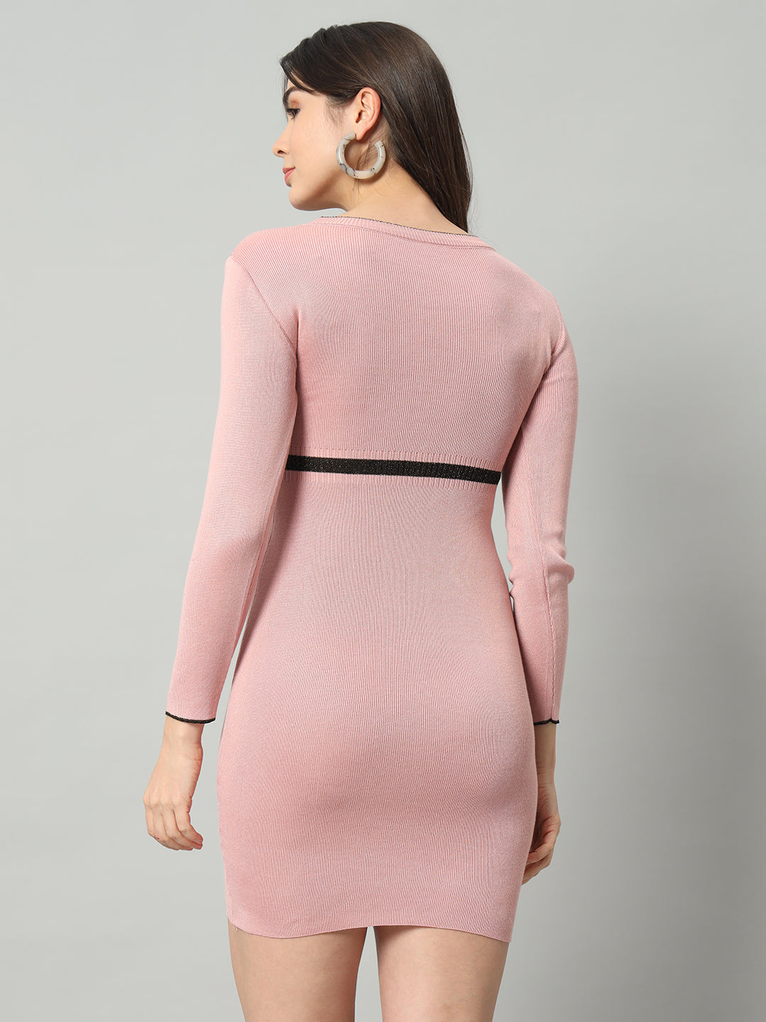 BROOWL Women's Pink Woollen Bodycon Dress