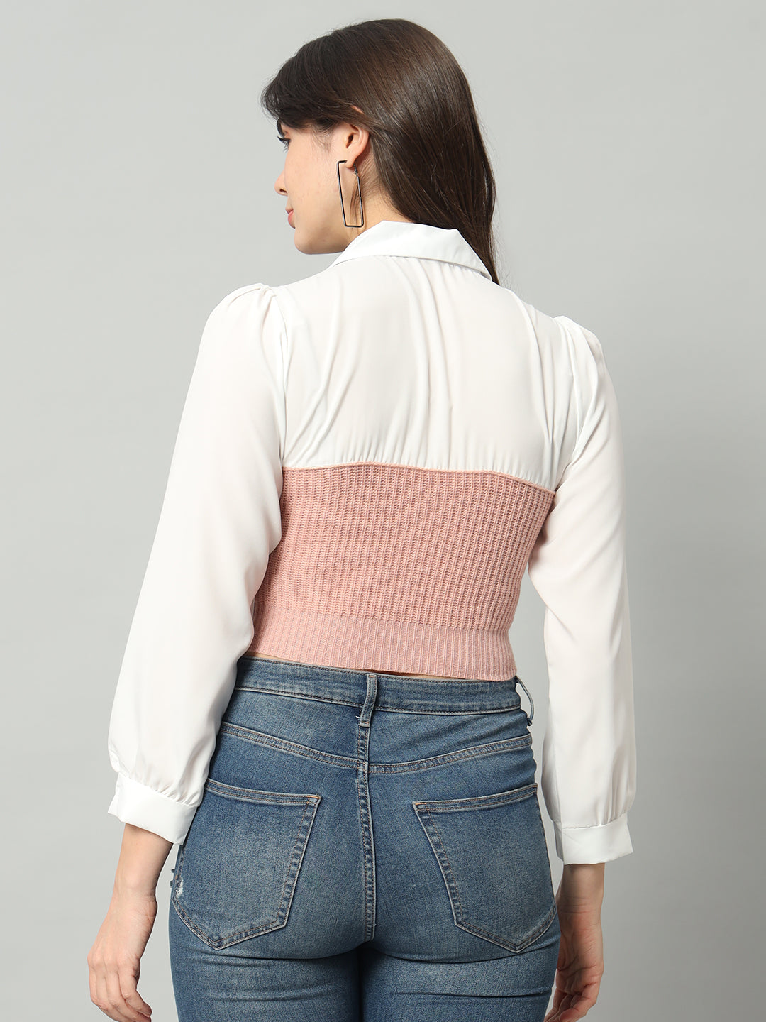 BROOWL Self Designed Cropped Woollen Shirt With Attached Sweater