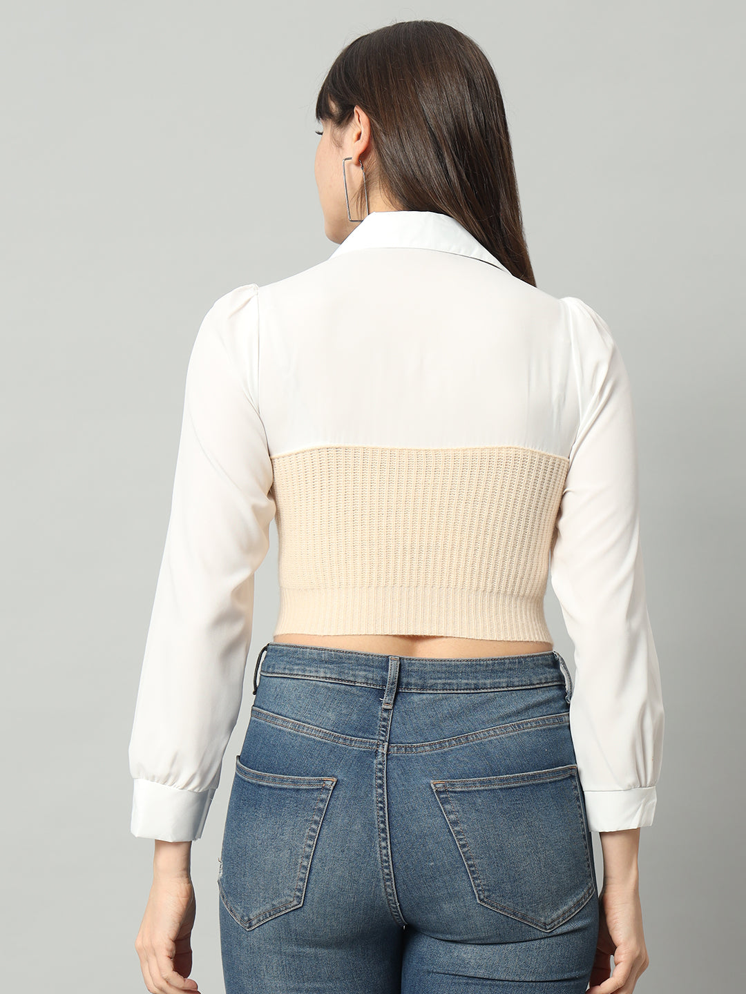 BROOWL Self Designed Cropped Woollen Shirt With Attached Sweater