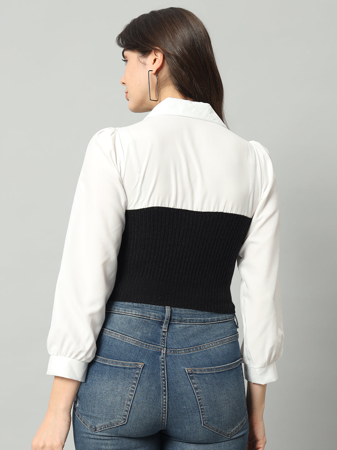 BROOWL Self Designed Cropped Woollen Shirt With Attached Sweater