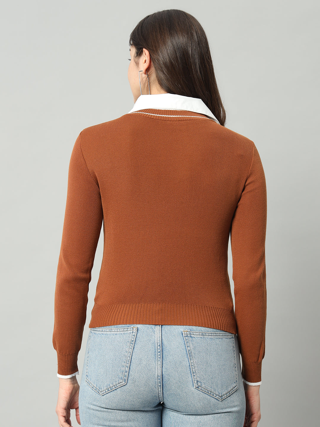 BROOWL Women Brown Woollen Pullover