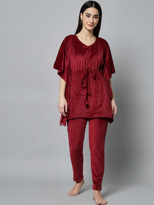 Broowl Women Maroon Solid Co-Ords.