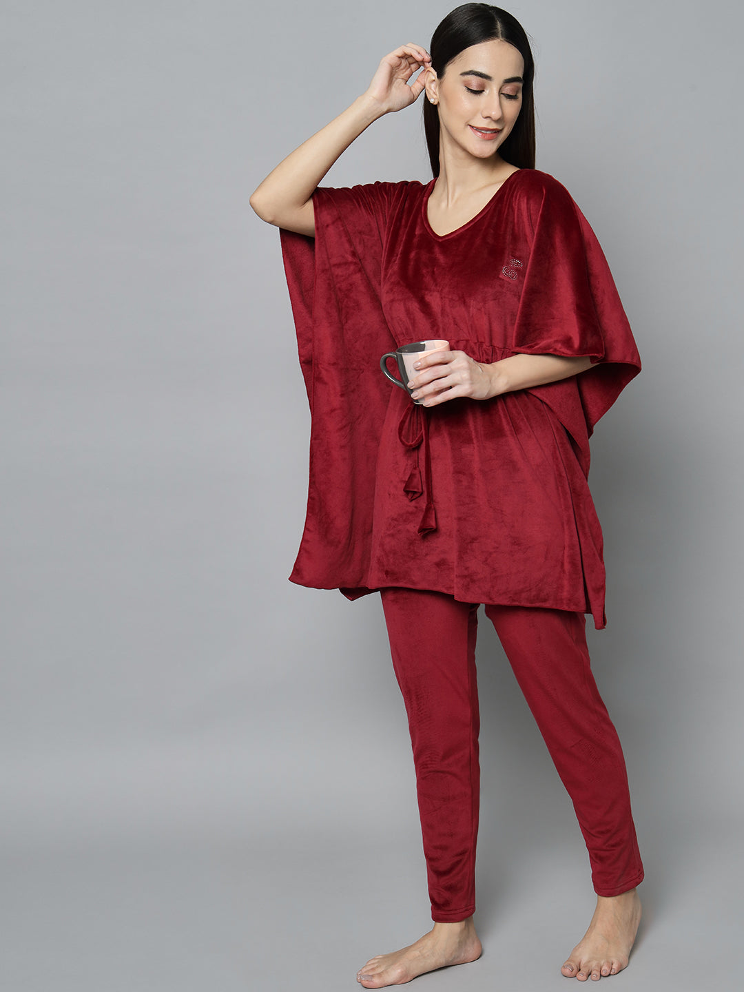 Broowl Women Maroon Solid Co-Ords.