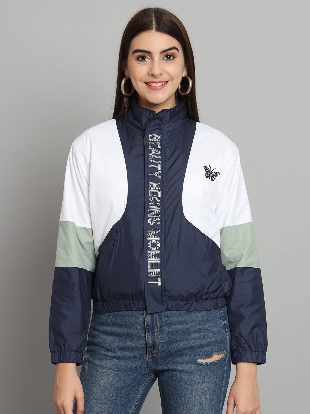 Broowl Blue Colourblocked Light Padded Jacket