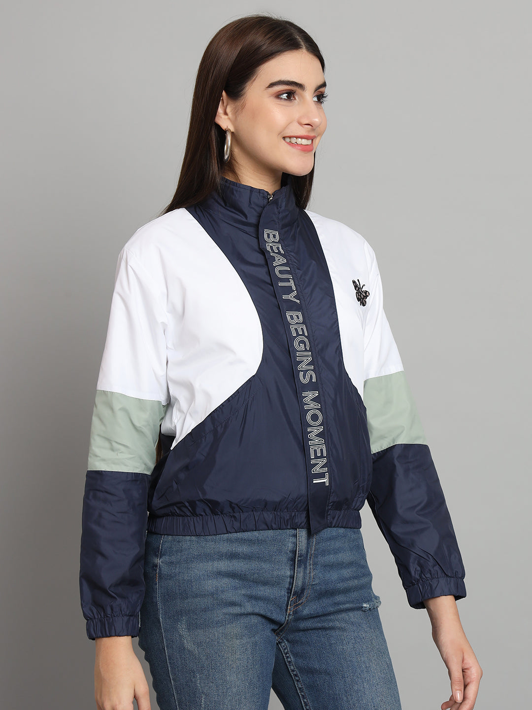 Broowl Blue Colourblocked Light Padded Jacket