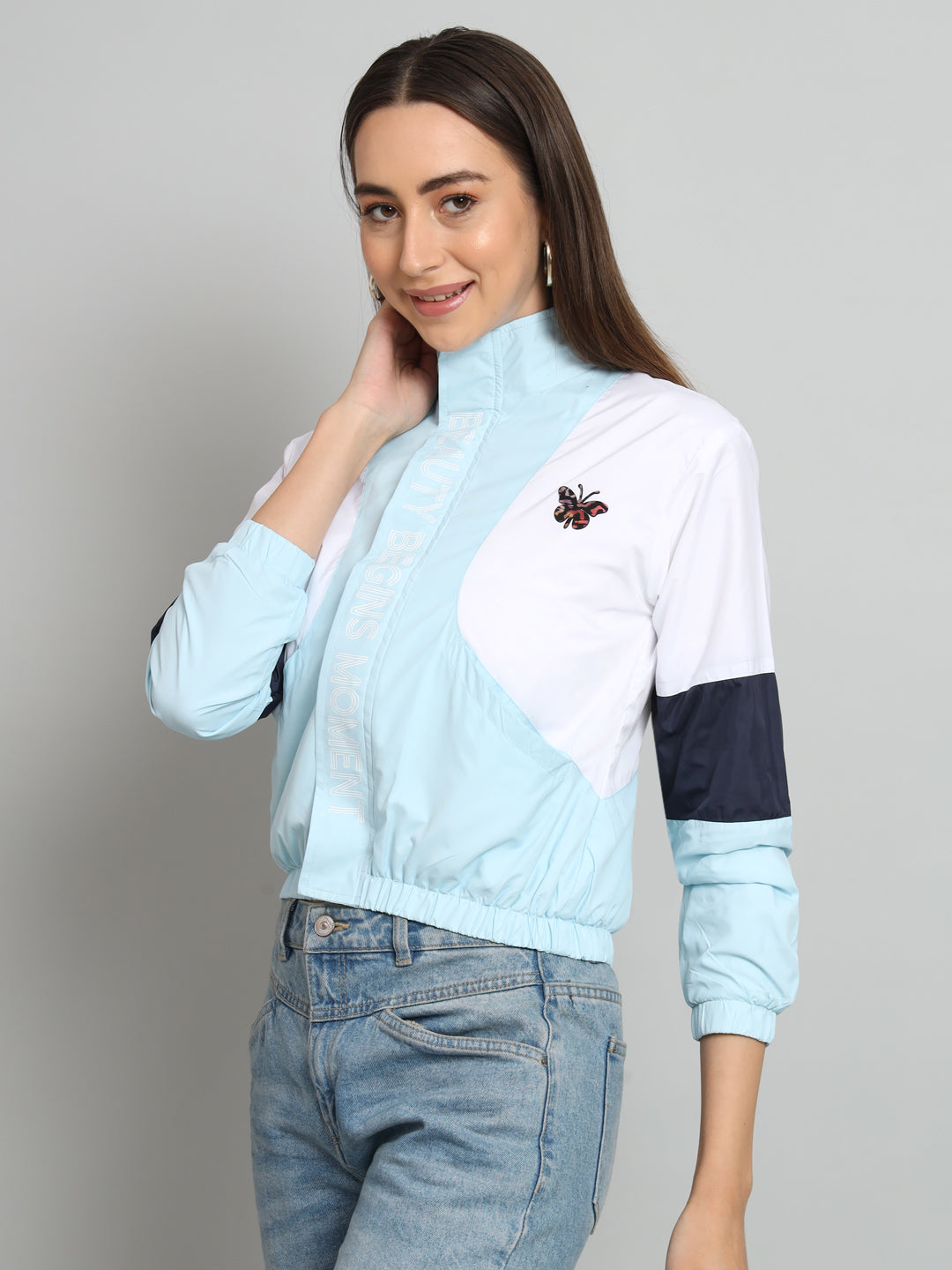 Turquoise Colour Block Padded Jacket