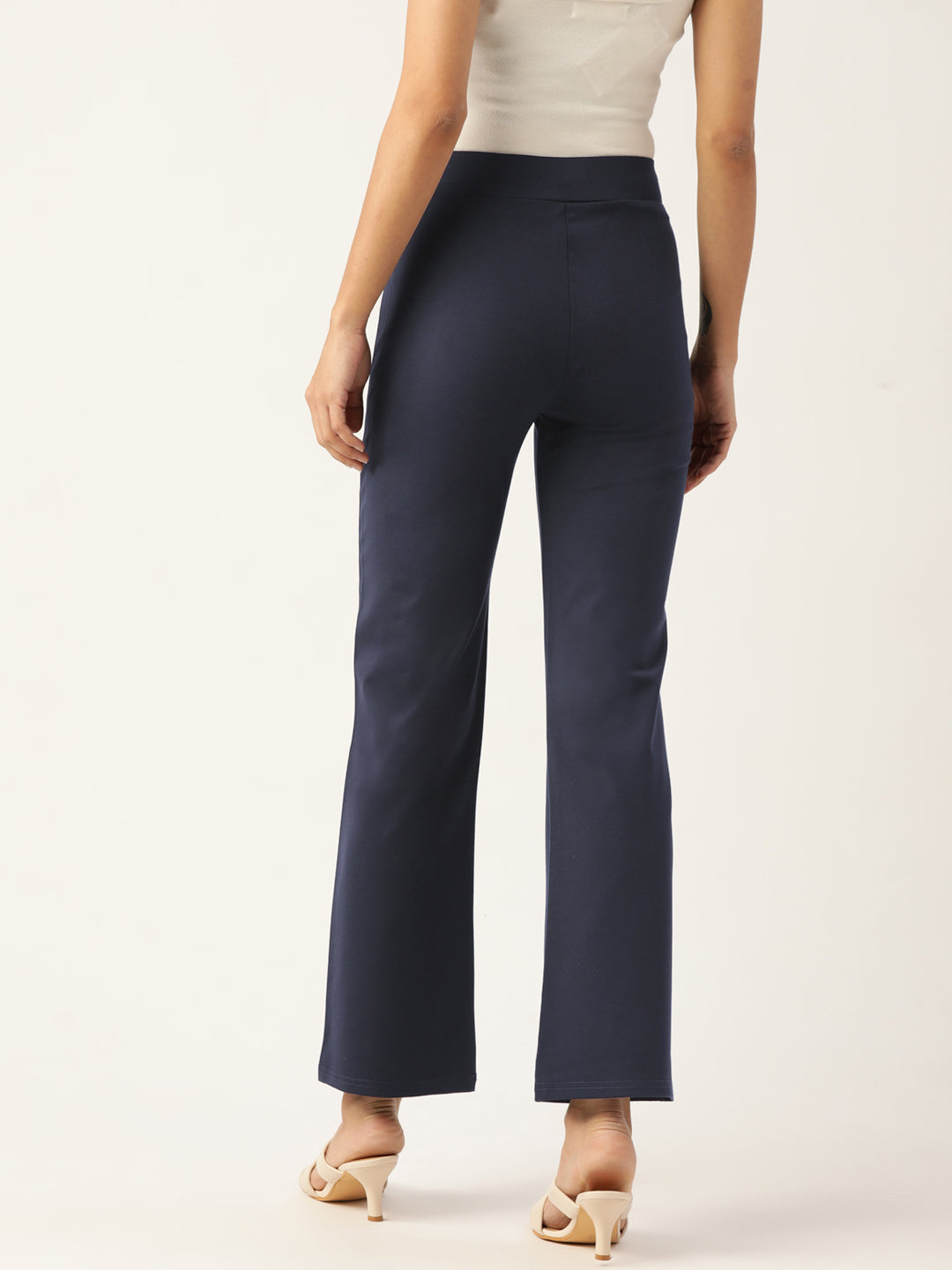 Women Navy Blue Relaxed Straight Leg Straight Fit Wrinkle Free Trousers