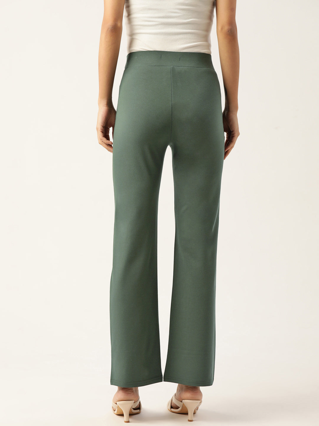 Women Olive Green Relaxed Straight Leg Straight Fit Wrinkle Free Trousers