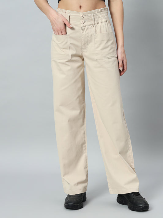 Women Relaxed Straight Fit Easy Wash Cotton Trouser