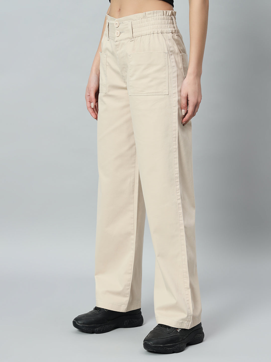 Women Relaxed Straight Fit Easy Wash Cotton Trouser