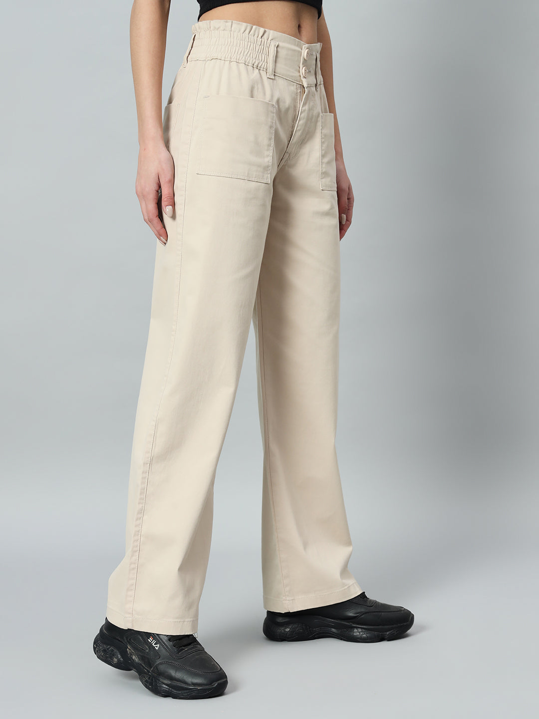 Women Relaxed Straight Fit Easy Wash Cotton Trouser