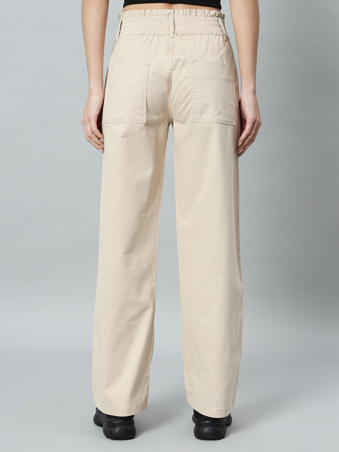 Women Relaxed Straight Fit Easy Wash Cotton Trouser