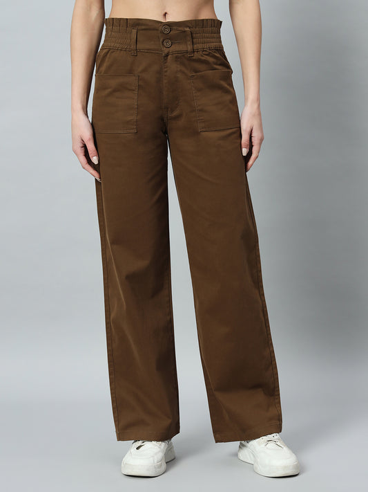 Women Relaxed Straight Fit Easy Wash Cotton Trousers