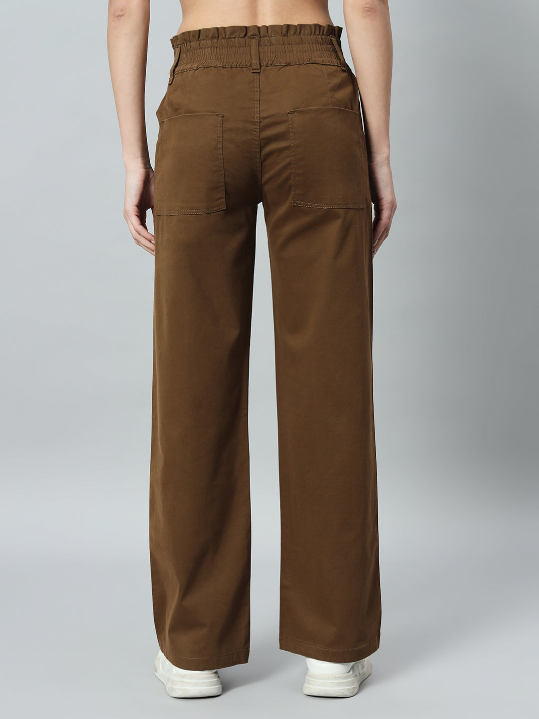 Women Relaxed Straight Fit Easy Wash Cotton Trousers