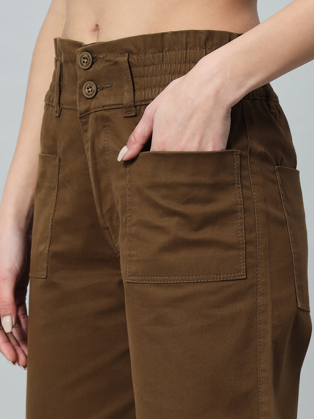 Women Relaxed Straight Fit Easy Wash Cotton Trousers