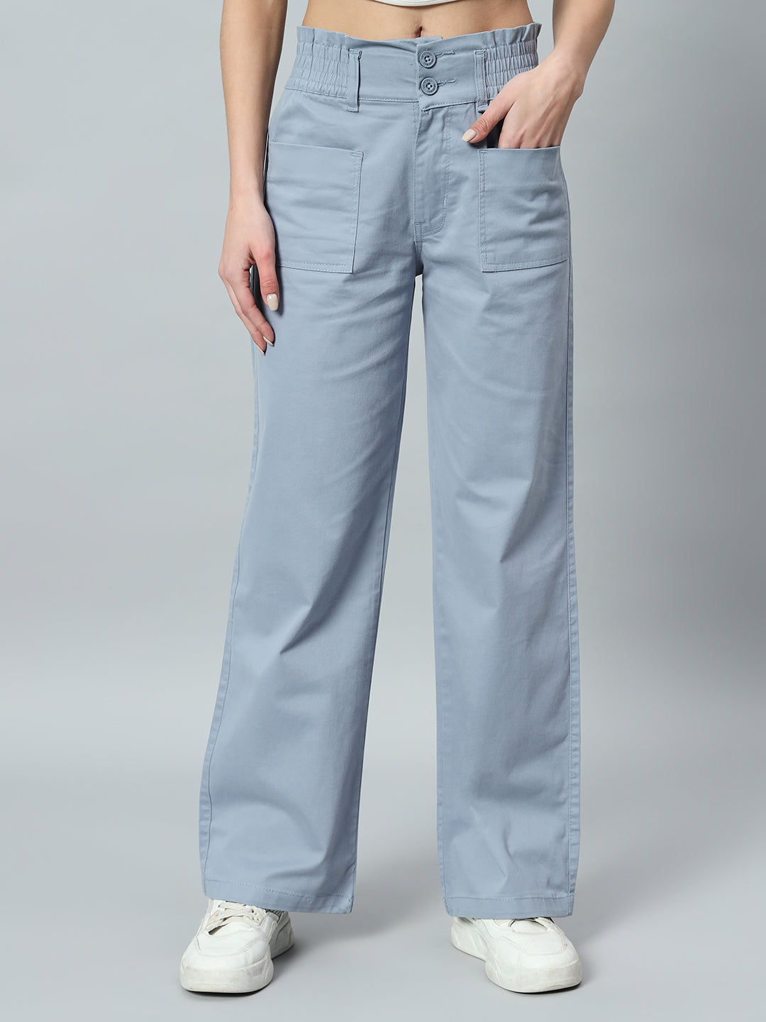 Women Relaxed Straight Fit Easy Wash Cotton Parallel Trousers