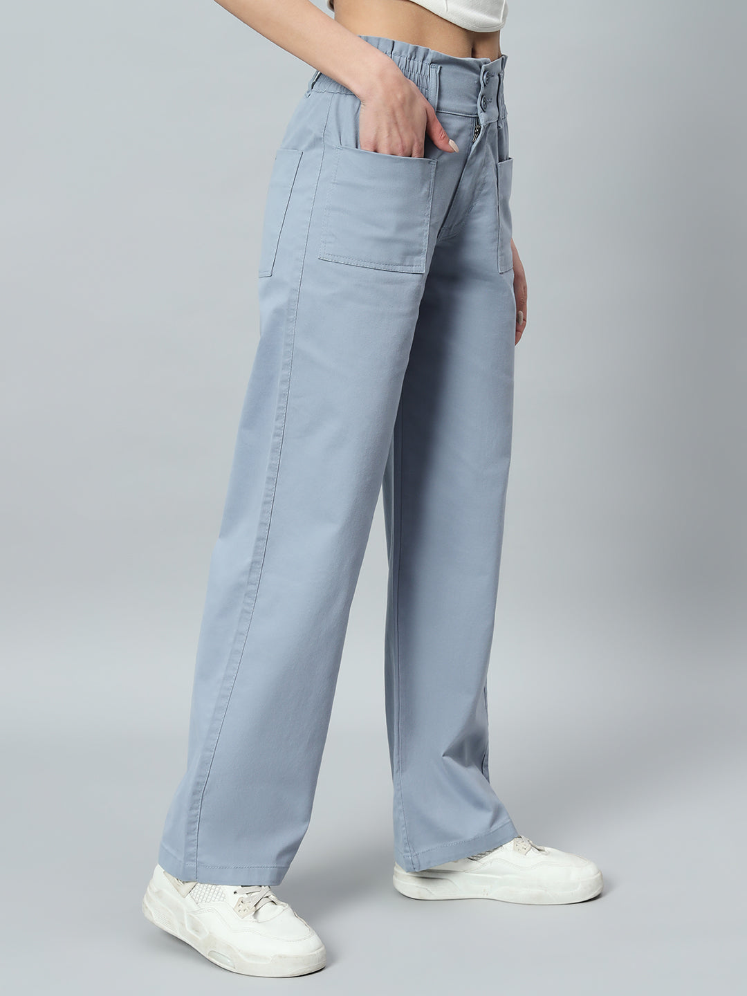 Women Relaxed Straight Fit Easy Wash Cotton Parallel Trousers