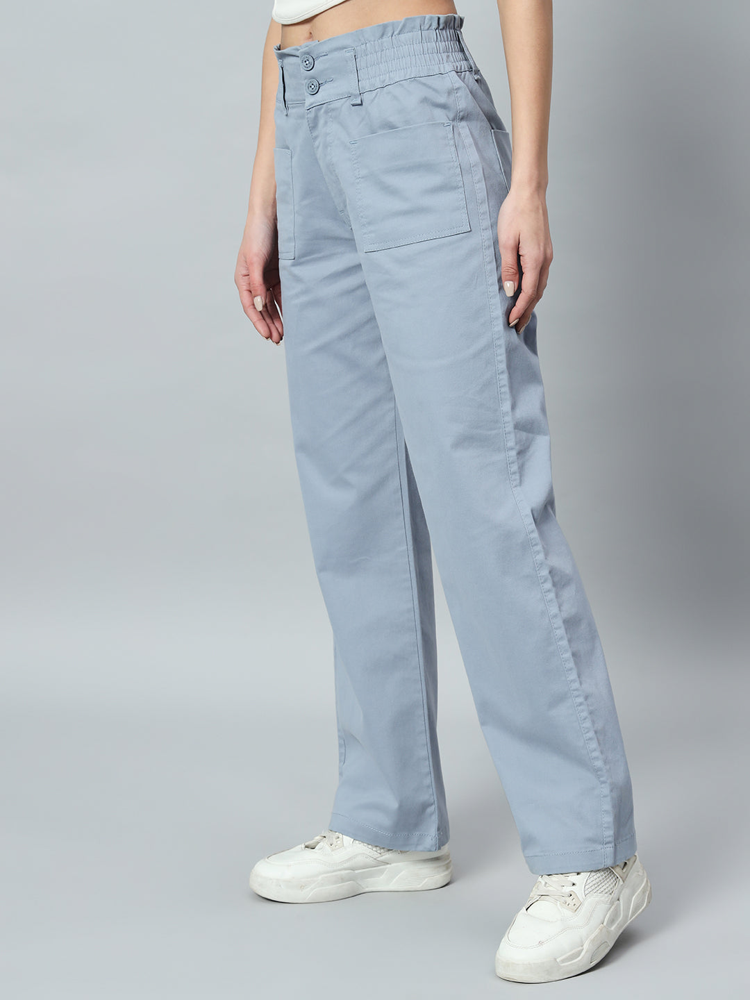 Women Relaxed Straight Fit Easy Wash Cotton Parallel Trousers