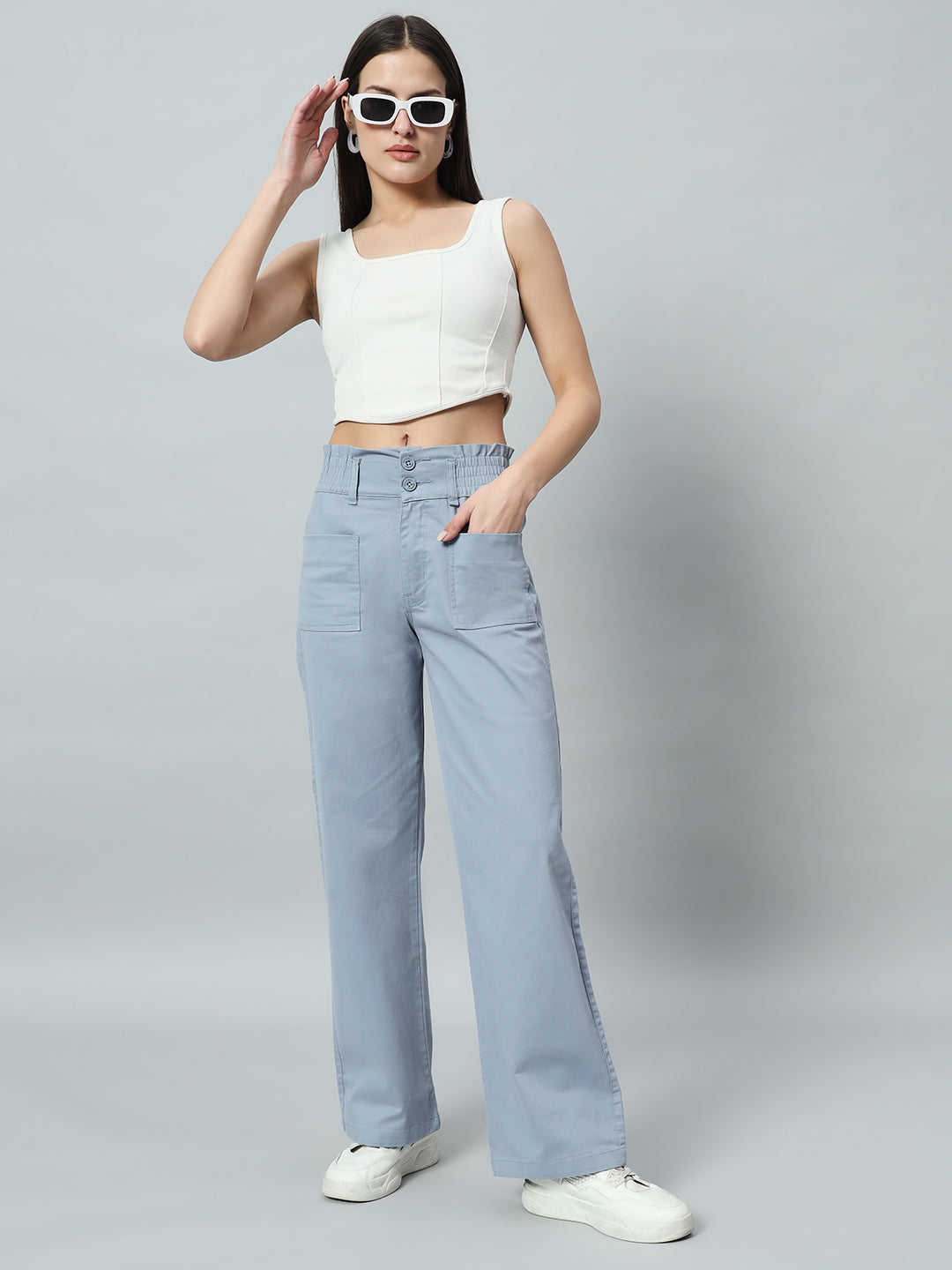 Women Relaxed Straight Fit Easy Wash Cotton Parallel Trousers