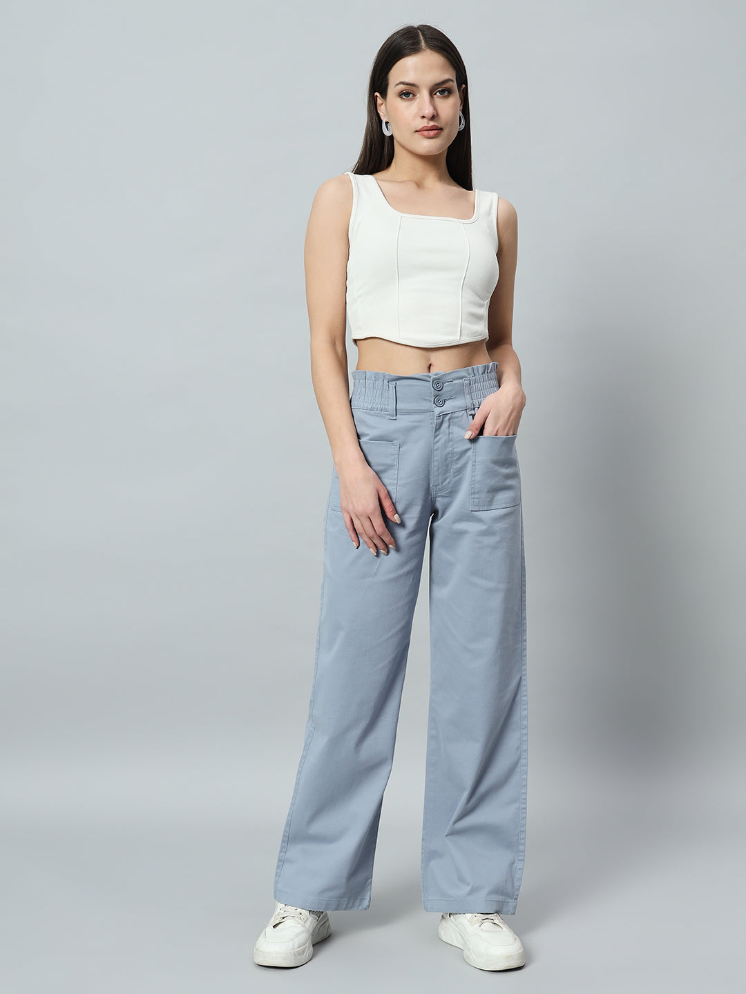 Women Relaxed Straight Fit Easy Wash Cotton Parallel Trousers