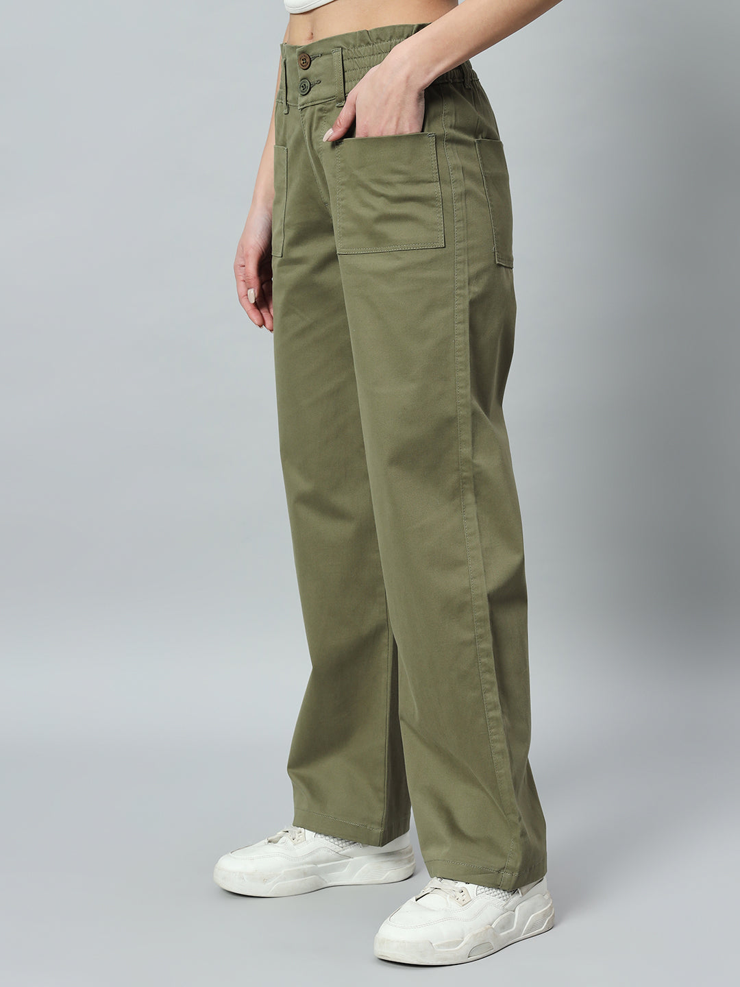 Women Relaxed Straight Fit Easy Wash Cotton Parallel Trousers