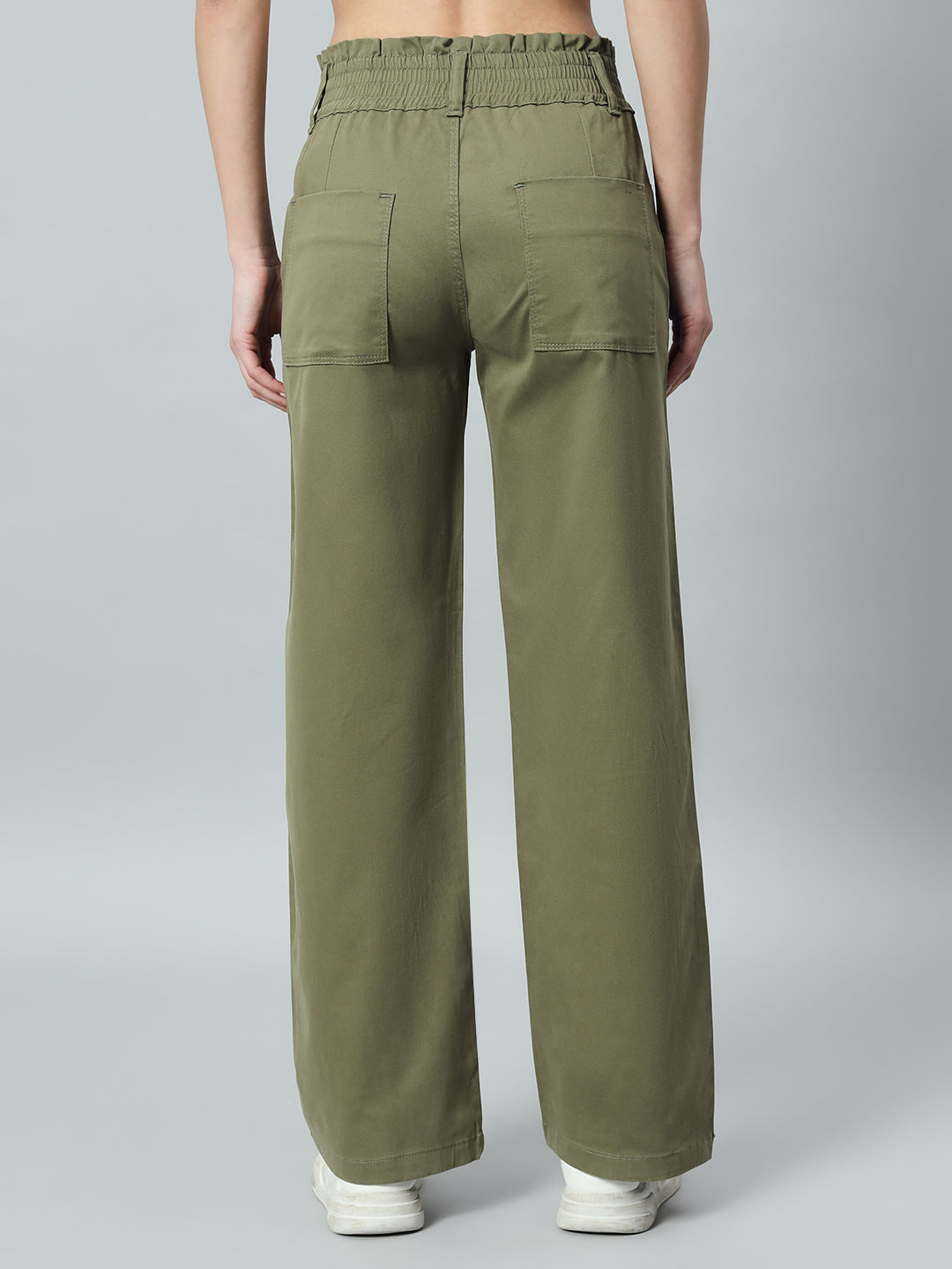 Women Relaxed Straight Fit Easy Wash Cotton Parallel Trousers