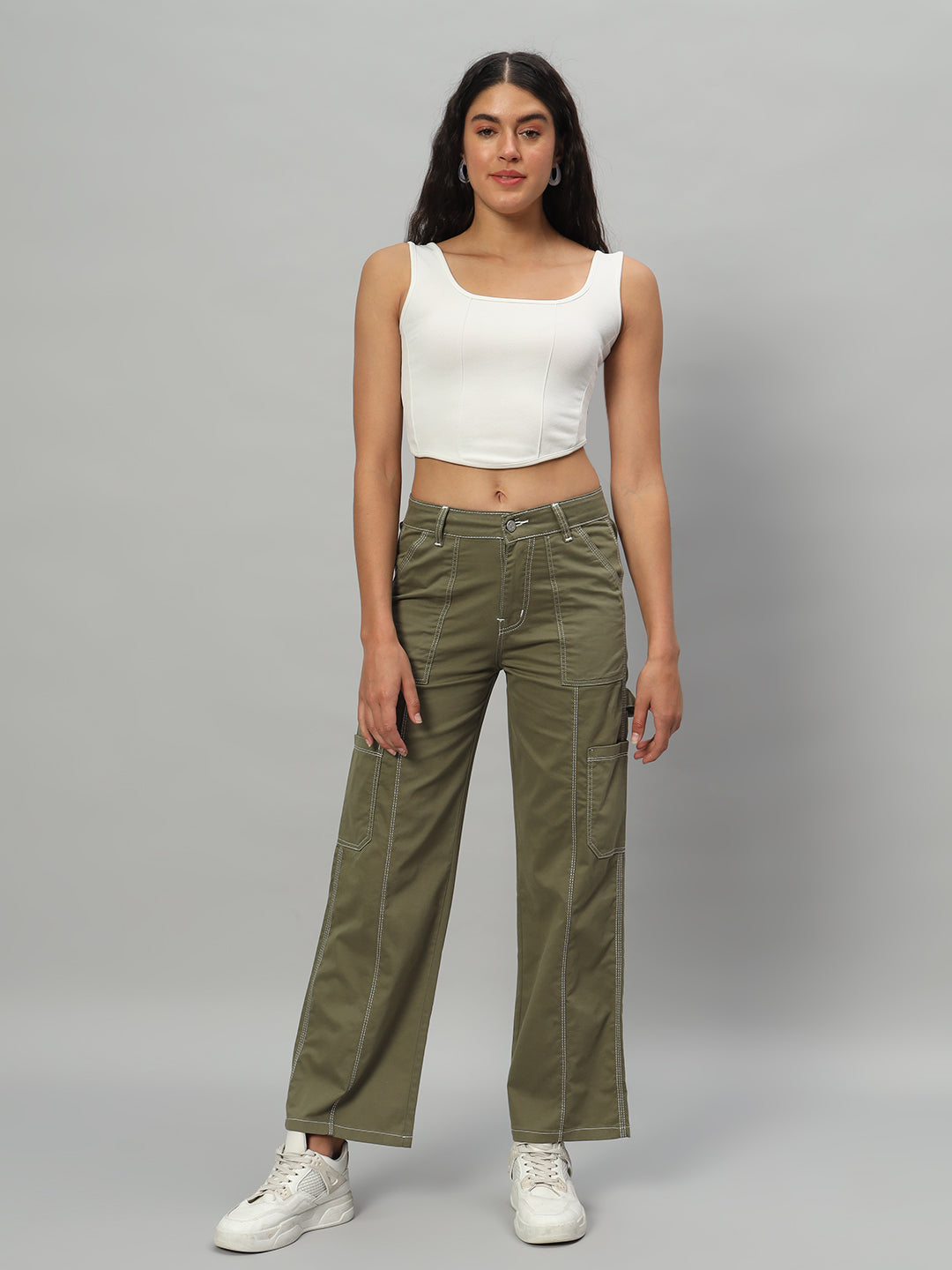 BROOWL Women Relaxed Loose Fit High-Rise Trouser Pants