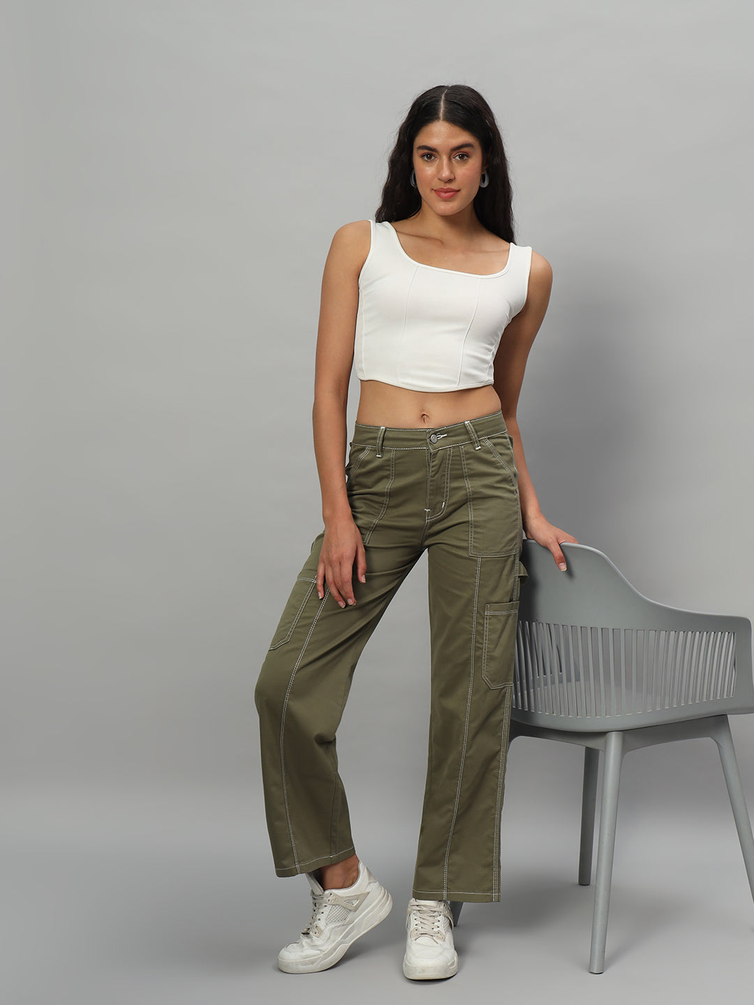 BROOWL Women Relaxed Loose Fit High-Rise Trouser Pants