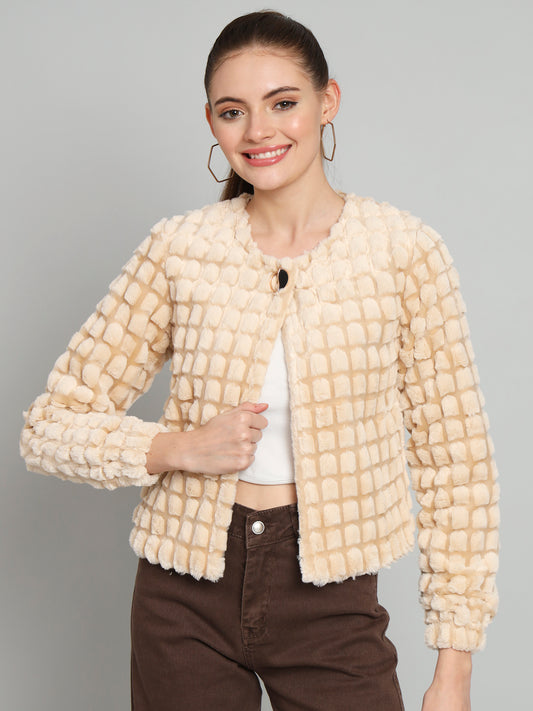 Cream Furry Short Shrug Jacket