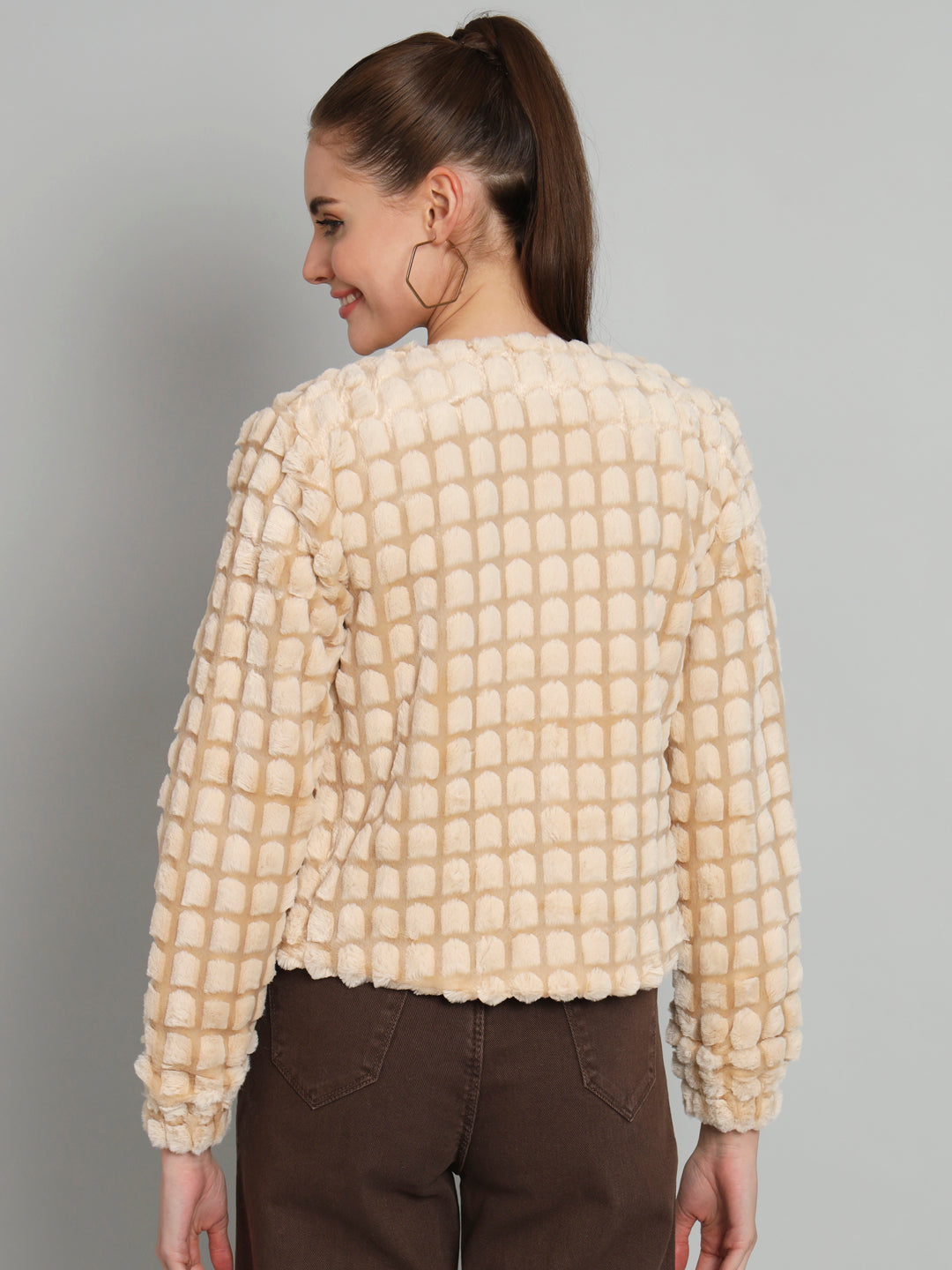 Cream Furry Short Shrug Jacket