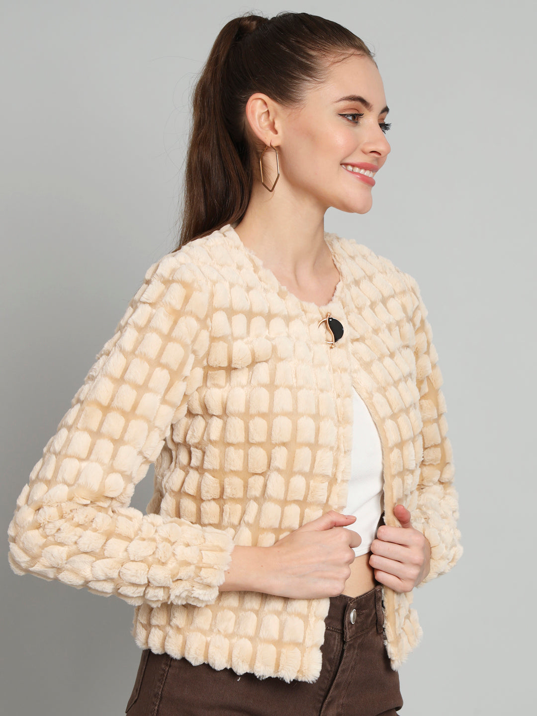 Cream Furry Short Shrug Jacket