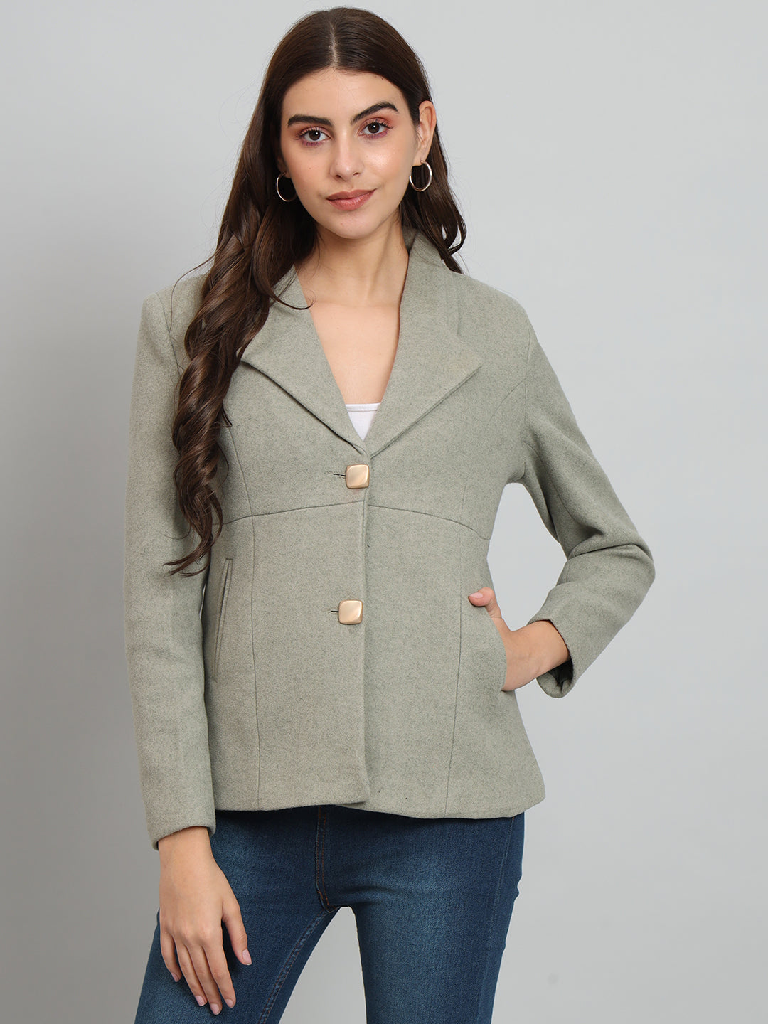 Green Short Woollen Blazer