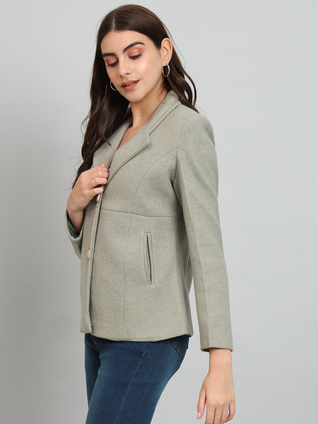 Green Short Woollen Blazer