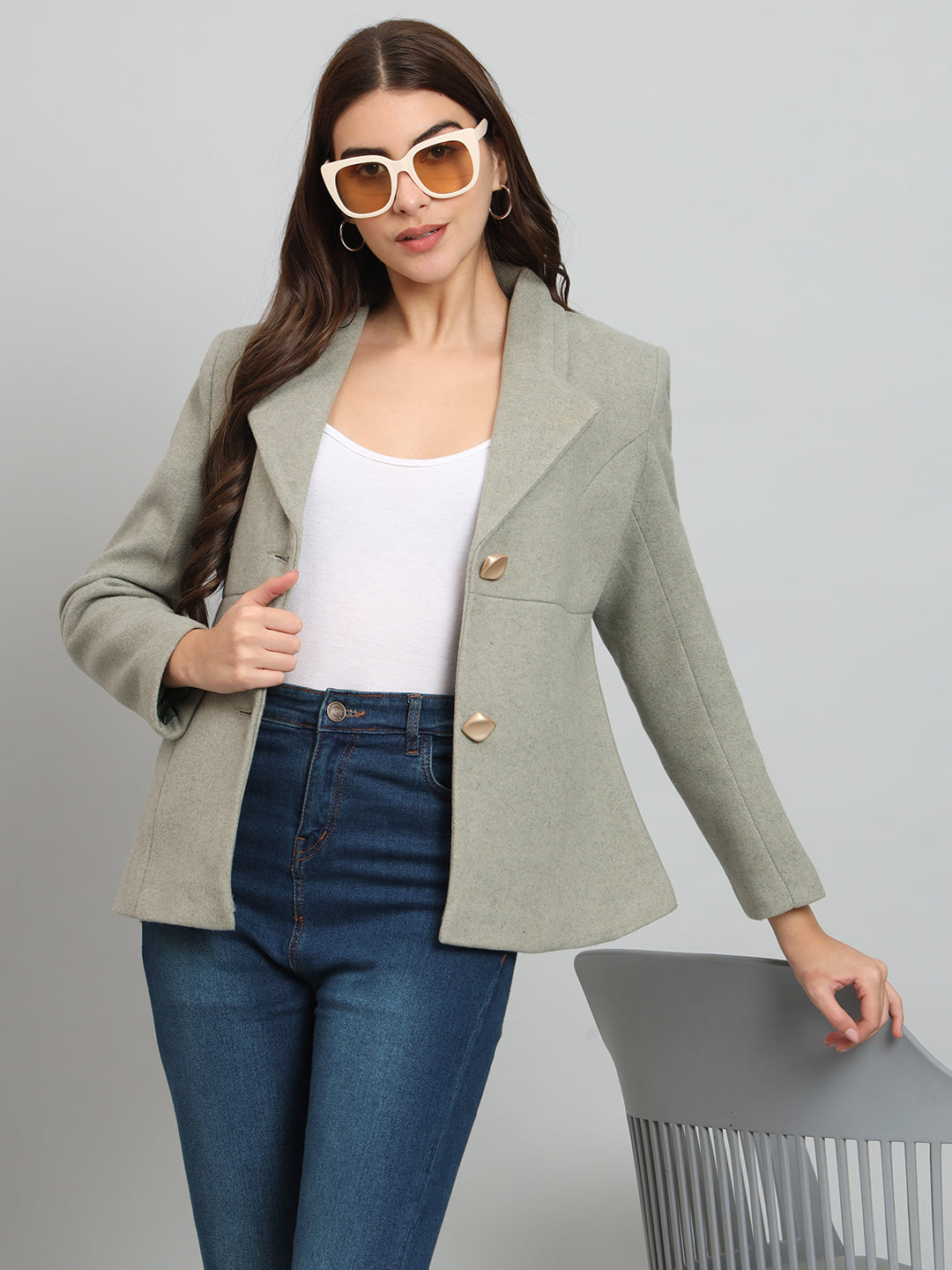 Green Short Woollen Blazer