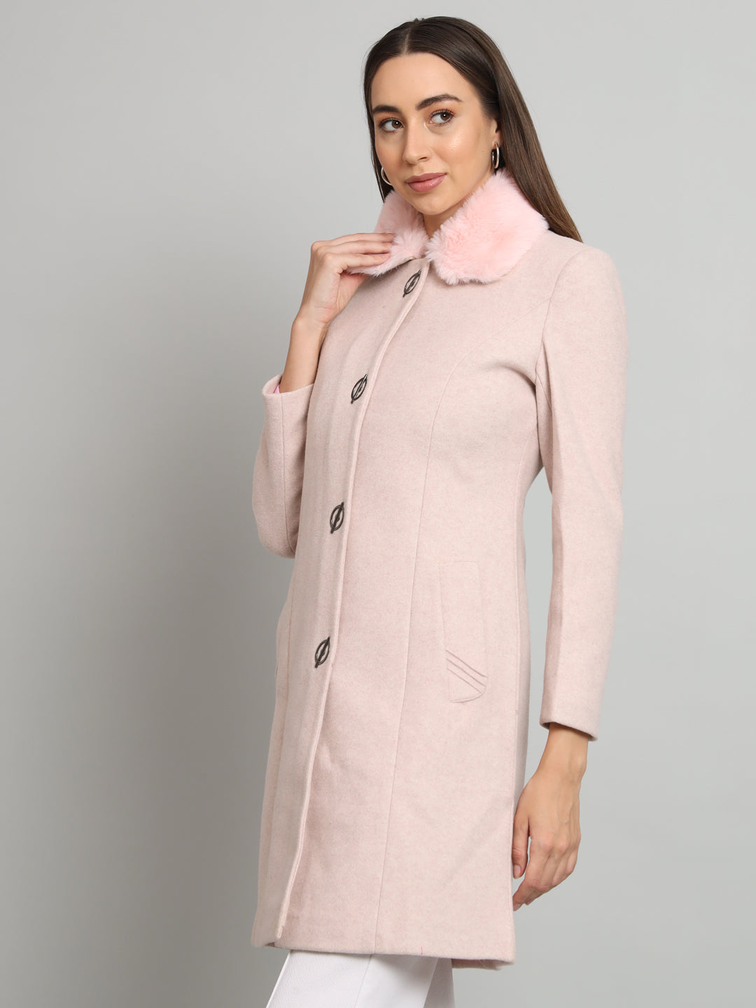 Pink Fur Woollen Overcoat