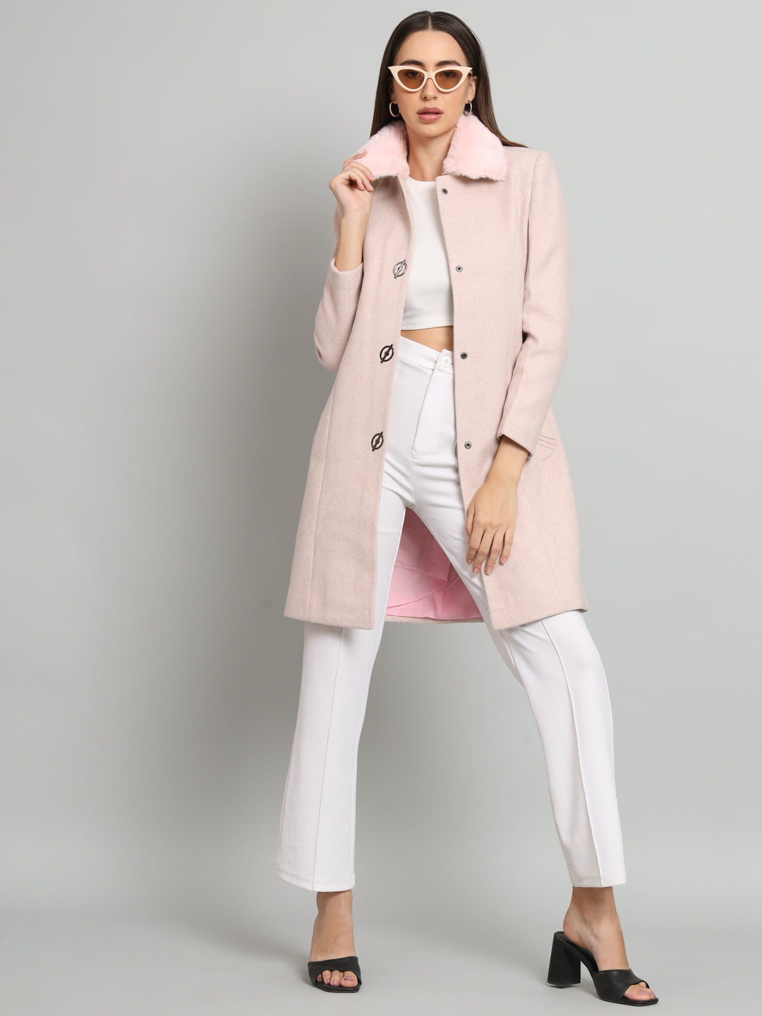 Pink Fur Woollen Overcoat