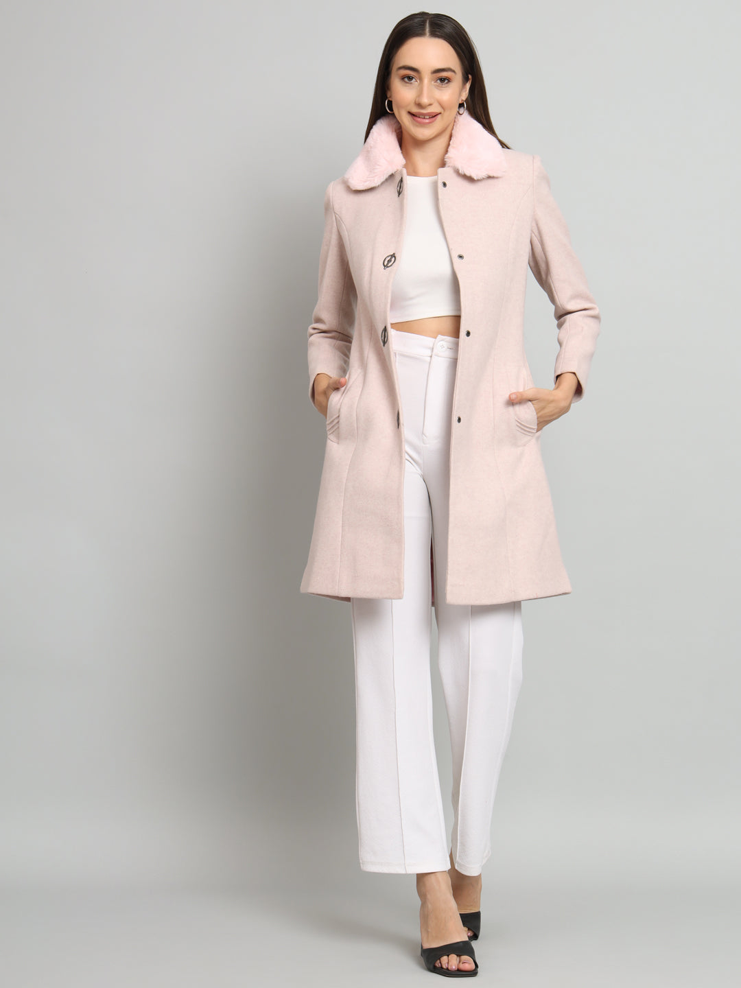 Pink Fur Woollen Overcoat