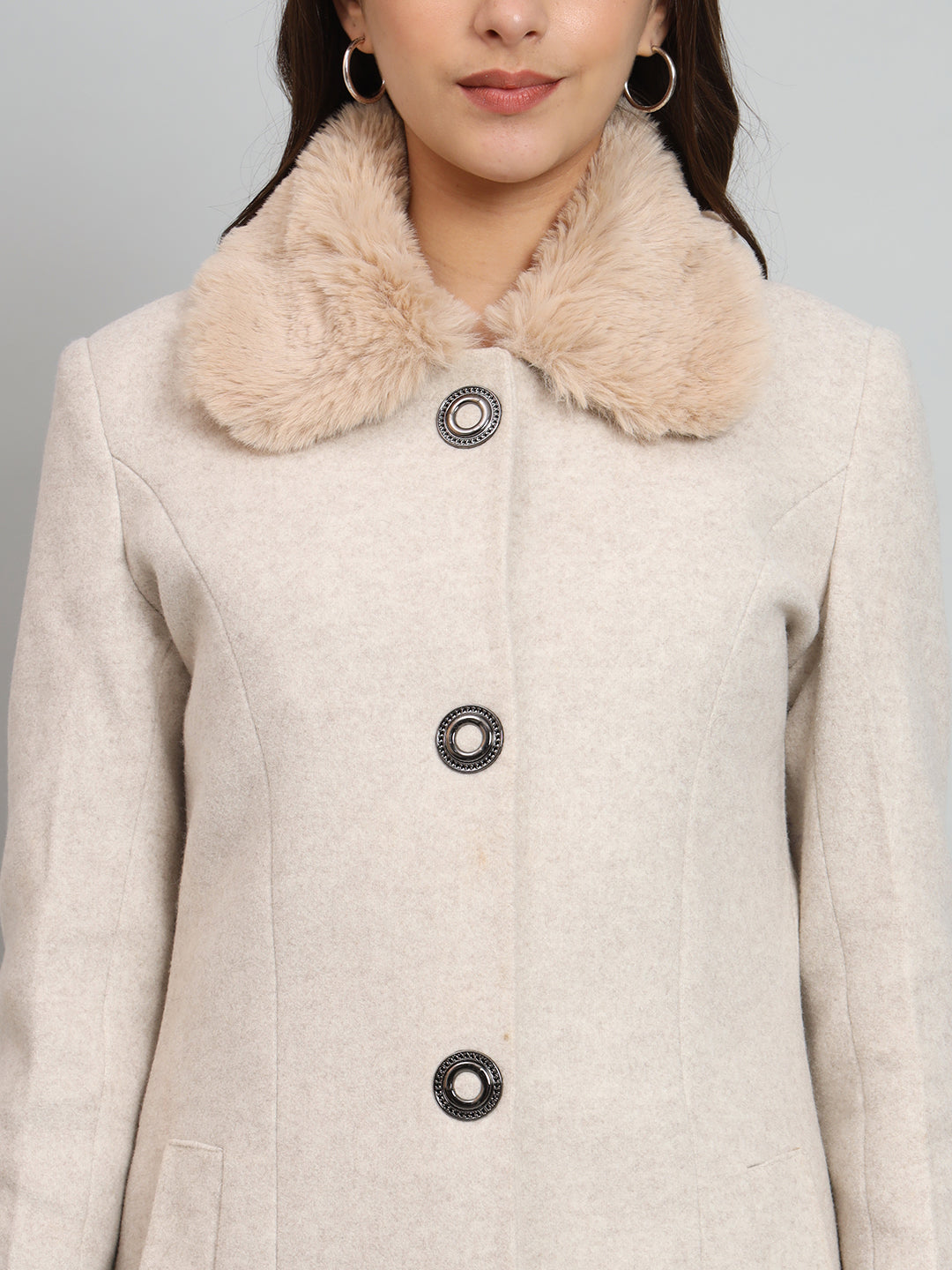 Broowl Beige Woollen Fur Overcoat